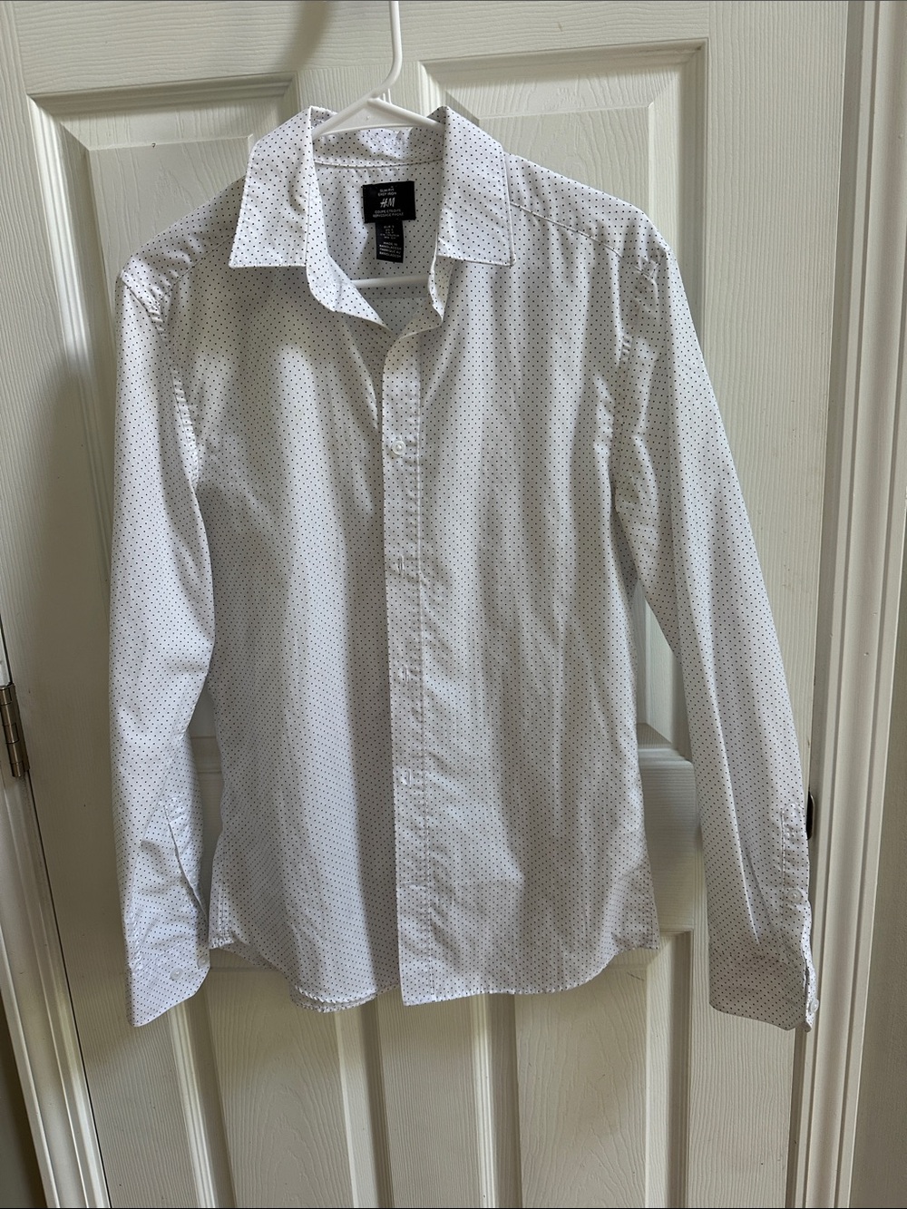 H&M White Dress Shirt with Tiny Black Dot Micro-Print